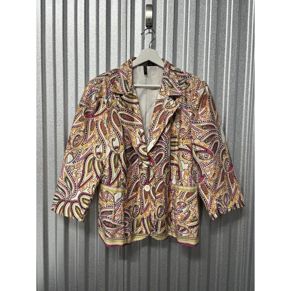 Nue Options Womens Floral Blazer XL Pink Peach Orange 3/4 Sleeve Cotton Spandex